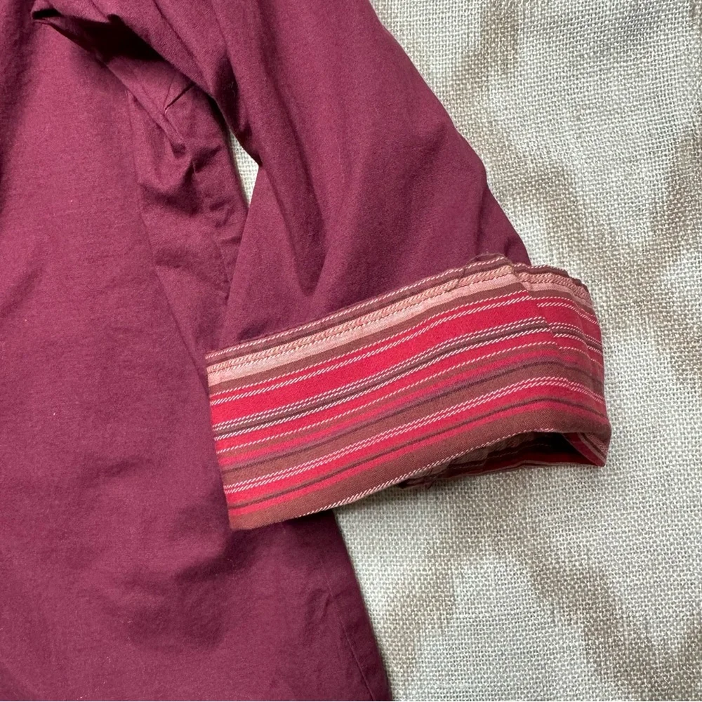 St. John’s Bay Burgundy Button Down Blouse 1X Stretch Roll Tab Top